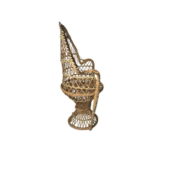 Wicker Peacock Chair Fan Back Rattan Doll Plush Plant Stand Small Boho Decor 15” - Picture 9 of 12